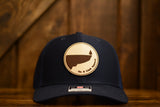 On A Limb Trucker Hat - Leather Patch w Logo - Navy