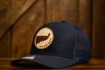 On A Limb Trucker Hat - Leather Patch w Logo - Navy