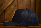 On A Limb Trucker Hat - Leather Patch w Logo - Navy