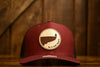 On A Limb Trucker Hat - Leather Patch w Logo - Maroon + Black