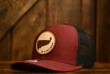 On A Limb Trucker Hat - Leather Patch w Logo - Maroon + Black