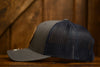 On A Limb Trucker Hat - Leather Patch w Logo - Dark Grey + Navy