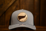 On A Limb Trucker Hat - Leather Patch w Logo - Heather Grey + Black