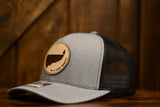 On A Limb Trucker Hat - Leather Patch w Logo - Heather Grey + Black