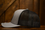 On A Limb Trucker Hat - Leather Patch w Logo - Heather Grey + Black