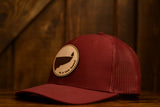 On A Limb Trucker Hat - Leather Patch w Logo - Maroon
