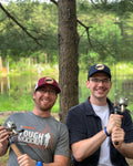 Nick and Hayden wearing their On A Limb hats while fishing in Massachusetts